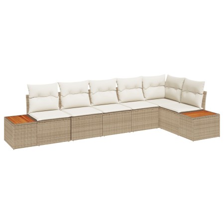 Conjunto de Sofá de Jardín de 6 Piezas con Cojines Beige Poliratán Acacia de , Sofás de exterior - Ref: Foro24-3348097, Preci...