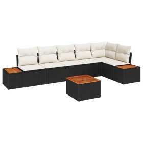 Juego de Sofás de Jardín de 7 Piezas con Cojines Negro Poliratán Acacia de , Sofás de exterior - Ref: Foro24-3348098, Precio:...