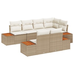 Juego de sofá de jardín de 7 piezas con cojines beige de ratán poliéster acacia de , Sofás de exterior - Ref: Foro24-3348107,...