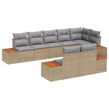 Juego de Sofá de Jardín de 8 Piezas con Cojines Beige Poliratán Acacia de , Sofás de exterior - Ref: Foro24-3348111, Precio: ...