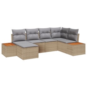 Conjunto de Sofá de Jardín de 6 Piezas con Cojines Beige Ratán Sintético Acacia de , Sofás de exterior - Ref: Foro24-3348121,...