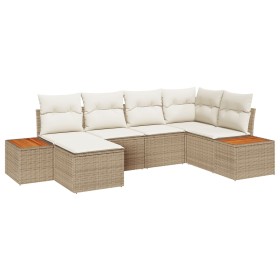 Conjunto de Sofás de Jardín de 6 piezas con Cojines Beige Poliratán Acacia de , Sofás de exterior - Ref: Foro24-3348122, Prec...