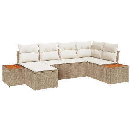 Conjunto de Sofás de Jardín de 6 piezas con Cojines Beige Poliratán Acacia de , Sofás de exterior - Ref: Foro24-3348122, Prec...