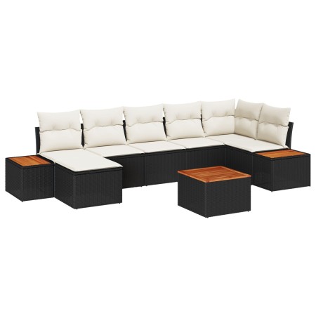 Conjunto de sofá de jardín de 8 piezas con cojines de ratán poliéster negro y acacia de , Sofás de exterior - Ref: Foro24-334...