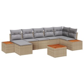 Conjunto de Sofá de Jardín de 8 Piezas con Cojines Beige de Poliratán y Acacia de , Sofás de exterior - Ref: Foro24-3348136, ...