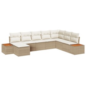 Set de Sofá de Jardín de 8 Piezas con Cojines Beige de Ratán Poliéster de , Sofás de exterior - Ref: Foro24-3348147, Precio: ...