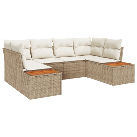 Juego de Sofá de Jardín de 6 Piezas con Cojines Beige Poli Rattan Acacia de , Sofás de exterior - Ref: Foro24-3348157, Precio...