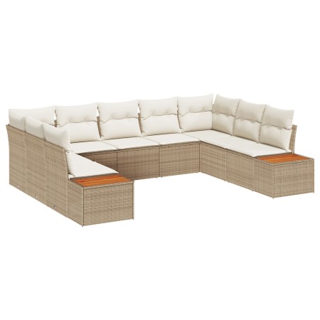 Conjunto de Sofá de Jardín de 9 Piezas con Cojines Beige de Ratán Poliéster Acacia de , Sofás de exterior - Ref: Foro24-33481...