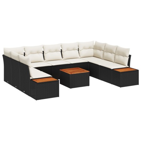 Conjunto de Sofás de Jardín de 10 Piezas con Cojines Negro Poliratán Acacia de , Sofás de exterior - Ref: Foro24-3348168, Pre...