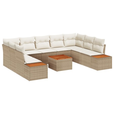 Juego de Sofá de Jardín de 10 Piezas con Cojines Beige Poliratán Acacia de , Sofás de exterior - Ref: Foro24-3348172, Precio:...