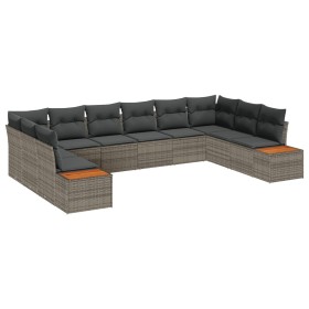 Set de Sofás de Jardín de 10 Piezas con Cojines Gris Ratán de Poliéster de , Sofás de exterior - Ref: Foro24-3348175, Precio:...
