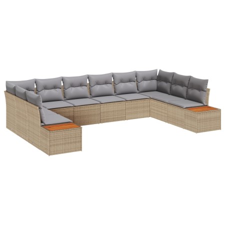 Juego de Sofás de Jardín de 10 Piezas con Cojines Beige Poliratán Acacia de , Sofás de exterior - Ref: Foro24-3348176, Precio...