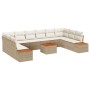 Juego de Sofá de Jardín de 11 Piezas con Cojines Beige Ratán Poliéster Acacia de , Sofás de exterior - Ref: Foro24-3348182, P...