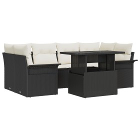 Set de Sofás de Jardín 7 Piezas con Cojines Negro Ratán Poliéster de , Sofás de exterior - Ref: Foro24-3348213, Precio: 489,7...