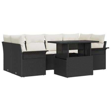 Set de Sofás de Jardín 7 Piezas con Cojines Negro Ratán Poliéster de , Sofás de exterior - Ref: Foro24-3348213, Precio: 489,7...