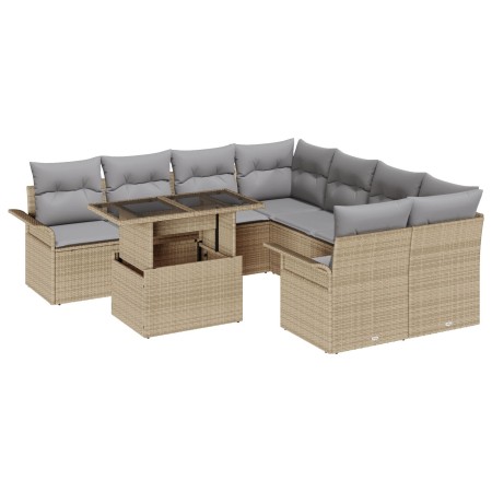Juego de Sofá de Jardín de 9 Piezas con Cojines Ratán Poliéster Beige de , Sofás de exterior - Ref: Foro24-3348256, Precio: 5...