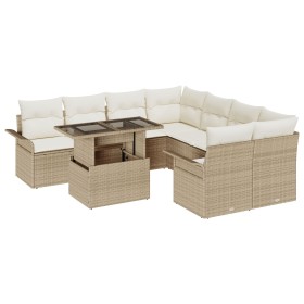 Juego de Sofás de Jardín de 9 Piezas con Cojines Ratán Poliéster Beige de , Sofás de exterior - Ref: Foro24-3348257, Precio: ...