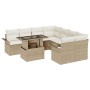 Juego de Sofás de Jardín de 9 Piezas con Cojines Ratán Poliéster Beige de , Sofás de exterior - Ref: Foro24-3348257, Precio: ...
