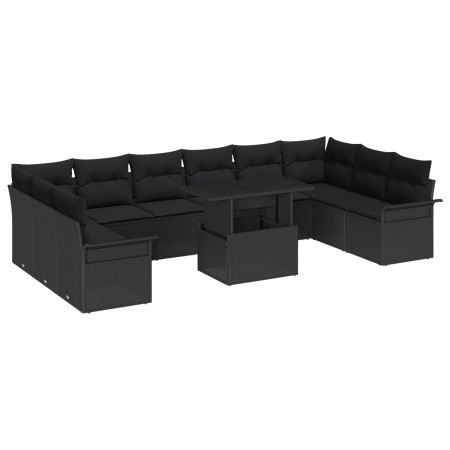 Set de Sofá de Jardín de 11 Piezas con Cojines Negro Ratán de , Sofás de exterior - Ref: Foro24-3348359, Precio: 757,19 €, De...