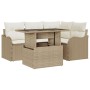 Juego de Sofá de Jardín de 5 Piezas con Cojines Beige Poliratán, Sofá de Jardín de 2 Plazas con Cojines Beige Poliratán de , ...