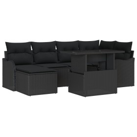 Set de Sofás de Jardín de 7 piezas con Cojines Poliratán Negro , Sofá de Jardín de 2 Plazas con Cojines Poliratán Negro de , ...