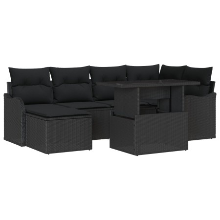 Set de Sofás de Jardín de 7 piezas con Cojines Poliratán Negro , Sofá de Jardín de 2 Plazas con Cojines Poliratán Negro de , ...