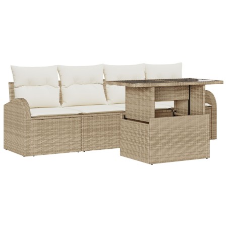Juego de Sofá de Jardín de 5 Piezas con Cojines Beige de Ratán Poliéster de , Sofás de exterior - Ref: Foro24-3348547, Precio...
