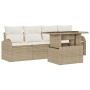 Juego de Sofá de Jardín de 5 Piezas con Cojines Beige de Ratán Poliéster de , Sofás de exterior - Ref: Foro24-3348547, Precio...