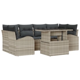 Set de Sofá de Jardín de 7 Piezas con Cojines de Ratán Sintético Gris Claro de , Sofás de exterior - Ref: Foro24-3348578, Pre...