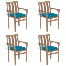 Sillas de jardín apilables 4 uds madera maciza teca con cojines de vidaXL, Sillas de jardín - Ref: Foro24-3073398, Precio: 50...
