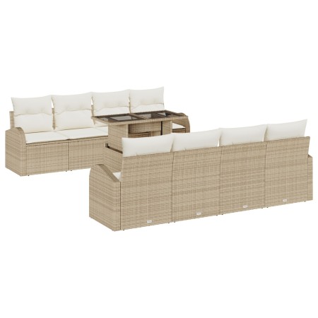 Conjunto de Sofá de Jardín de 9 Piezas con Cojines Beige de Ratán de Polietileno de , Sofás de exterior - Ref: Foro24-3348607...