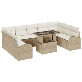 Juego de Sofá de Jardín de 10 Piezas con Cojines Beige Ratán Polipropileno de , Sofás de exterior - Ref: Foro24-3348707, Prec...