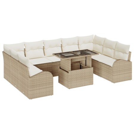 Juego de Sofá de Jardín de 10 Piezas con Cojines Beige Ratán Polipropileno de , Sofás de exterior - Ref: Foro24-3348707, Prec...
