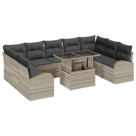Conjunto de Sofá de Jardín de 10 Piezas con Cojines Gris Claro de Poliratán de , Sofás de exterior - Ref: Foro24-3348708, Pre...
