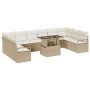 Set de Sofá de Jardín de 11 Piezas con Cojines Ratán Poli Beige, Sofá de Jardín de 2 Plazas con Cojines Ratán Poli Beige de ,...