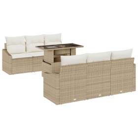 Conjunto de Sofá de Jardín de 7 Piezas con Cojines Beige Rattan de , Sofás de exterior - Ref: Foro24-3348927, Precio: 541,91 ...