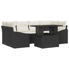 Set de Sofás de Jardín de 7 Piezas con Cojines Negro Ratán PE de , Sofás de exterior - Ref: Foro24-3348933, Precio: 484,48 €,...
