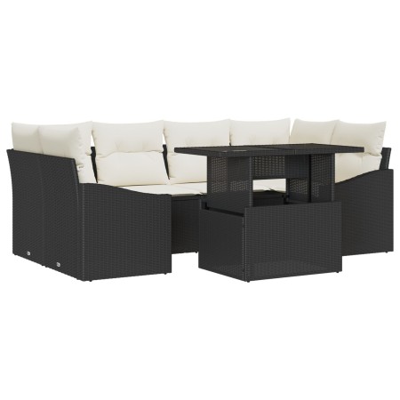 Set de Sofás de Jardín de 7 Piezas con Cojines Negro Ratán PE de , Sofás de exterior - Ref: Foro24-3348933, Precio: 484,48 €,...