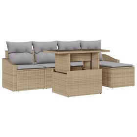 Conjunto de sofá de jardín de 6 piezas con cojines beige de ratán poly de , Sofás de exterior - Ref: Foro24-3348986, Precio: ...