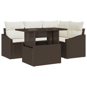 Conjunto de Sofá de Jardín de 5 piezas con Cojines Marrón Ratán de Polietileno de , Sofás de exterior - Ref: Foro24-3348994, ...
