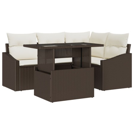 Conjunto de Sofá de Jardín de 5 piezas con Cojines Marrón Ratán de Polietileno de , Sofás de exterior - Ref: Foro24-3348994, ...