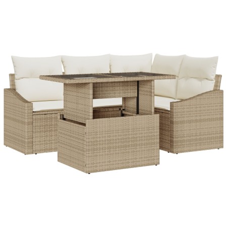 Juego de sofá de jardín de 5 piezas con cojines beige de ratán poliéster de , Sofás de exterior - Ref: Foro24-3348997, Precio...