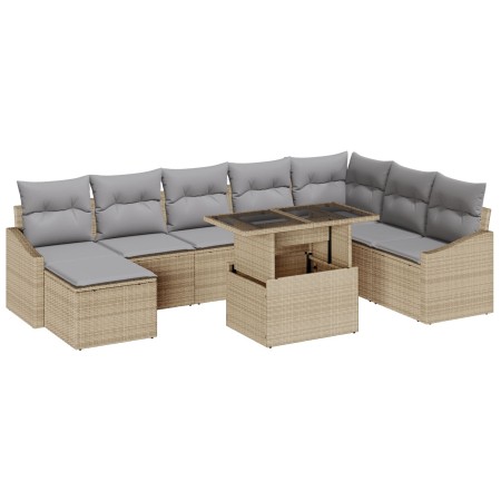 Conjunto de Sofás de Jardín de 9 Piezas con Cojines Beige de Ratán Polipropileno de , Sofás de exterior - Ref: Foro24-3349056...