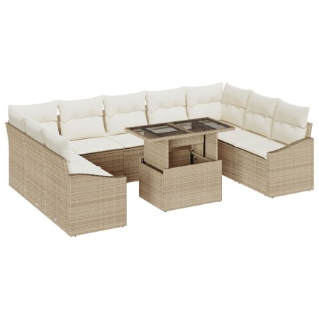 Conjunto de Sofás de Jardín de 10 Piezas con Cojines Beige Poliratán de , Sofás de exterior - Ref: Foro24-3349067, Precio: 69...