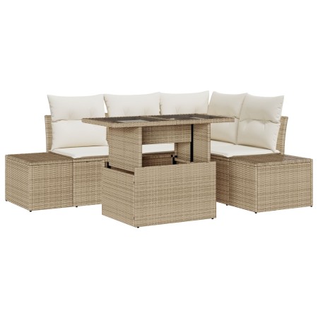 Juego de Sofá de Jardín de 5 Piezas con Cojines Beige de Rattan de Polietileno de , Sofás de exterior - Ref: Foro24-3349177, ...