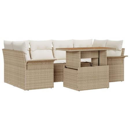 Conjunto de sofá de jardín de 7 piezas con cojines Beige Ratán Acacia de , Sofás de exterior - Ref: Foro24-3349287, Precio: 5...