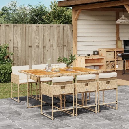 Set comedor de jardín 7 pzas con cojines ratán sintético beige en Conjuntos de jardín | Comprar online en Foru.es
