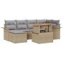 Conjunto de Comedor de Jardín de 7 Piezas con Cojines Beige de Ratán Sintético Acacia de , Sofás de exterior - Ref: Foro24-33...