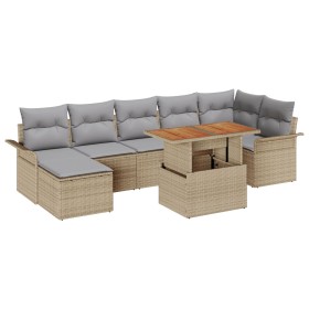 Juego de Comedor de Jardín de 8 Piezas con Cojines Beige Ratán Poliéster Acacia de , Sofás de exterior - Ref: Foro24-3349363,...