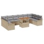 Conjunto de Comedor de Jardín de 11 Piezas con Cojines Beige Poli Ratán Acacia de , Sofás de exterior - Ref: Foro24-3349384, ...